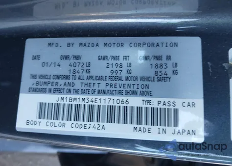 2014 Mazda Mazda3 S Grand Touring из США, поврежденный, VIN JM1BM1M34E1171066